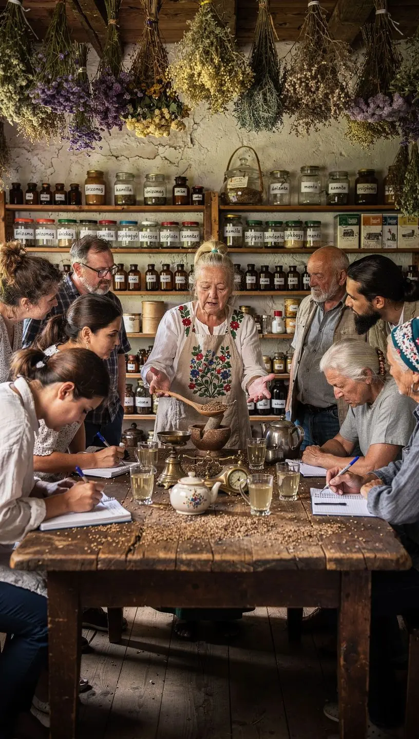 Színes gyógynövények keveréke, beleértve az ánizst és az édesgyökért.
